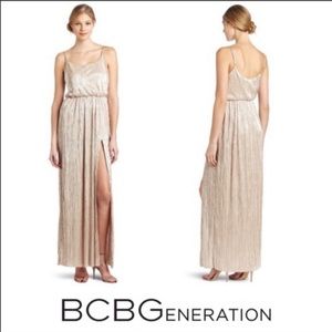 Gold pleated maxi dress